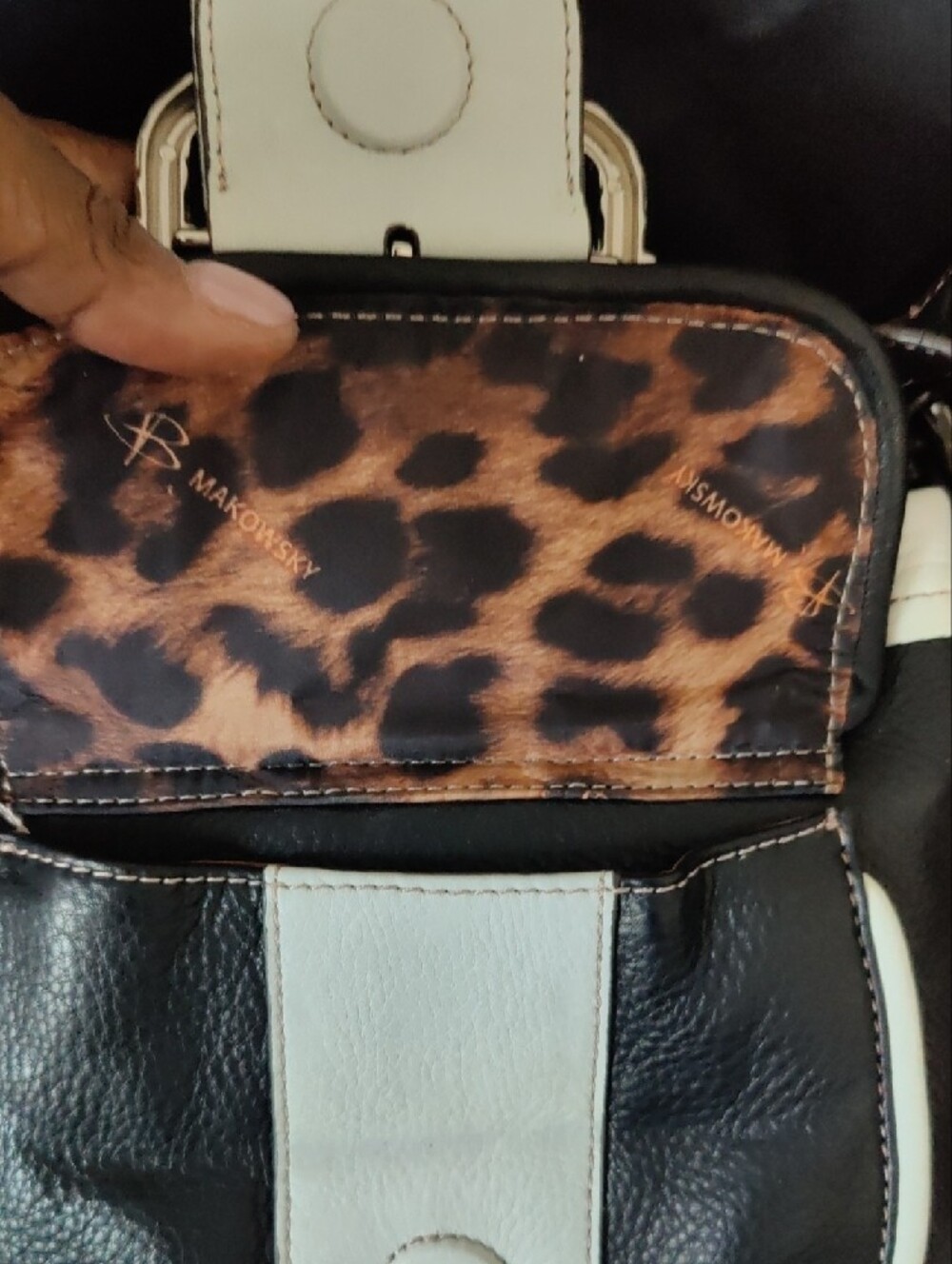 b. makowsky Black and White Leather Crossbody with Decorative Buckle - Picture 4 of 14